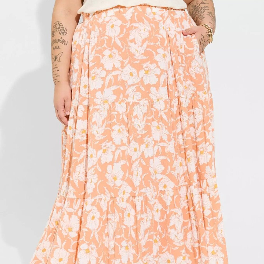Torrid Maxi Washable Gauze Tiered Shirring Skirt sz 1